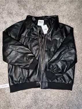 Princess Polly Black Faux Leather Bomber Jacket
